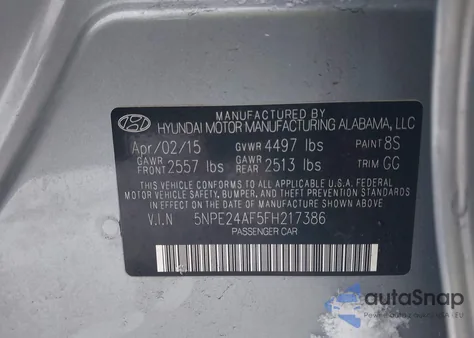 2015 Hyundai Sonata Se из США, поврежденный, VIN 5NPE24AF5FH217386